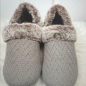 Plush Knit Slippers with Faux Fur